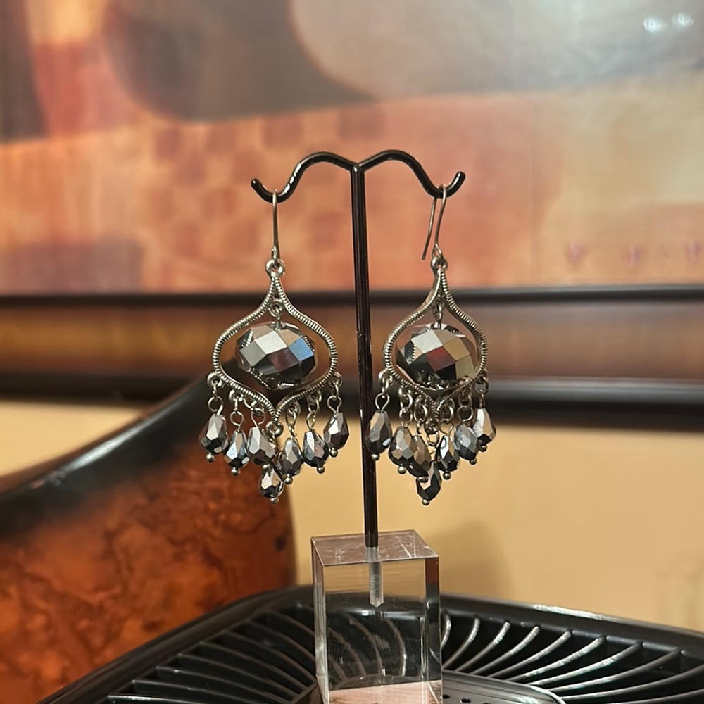 Bohemian Silver Dangle Earrings with Intricate Detailing